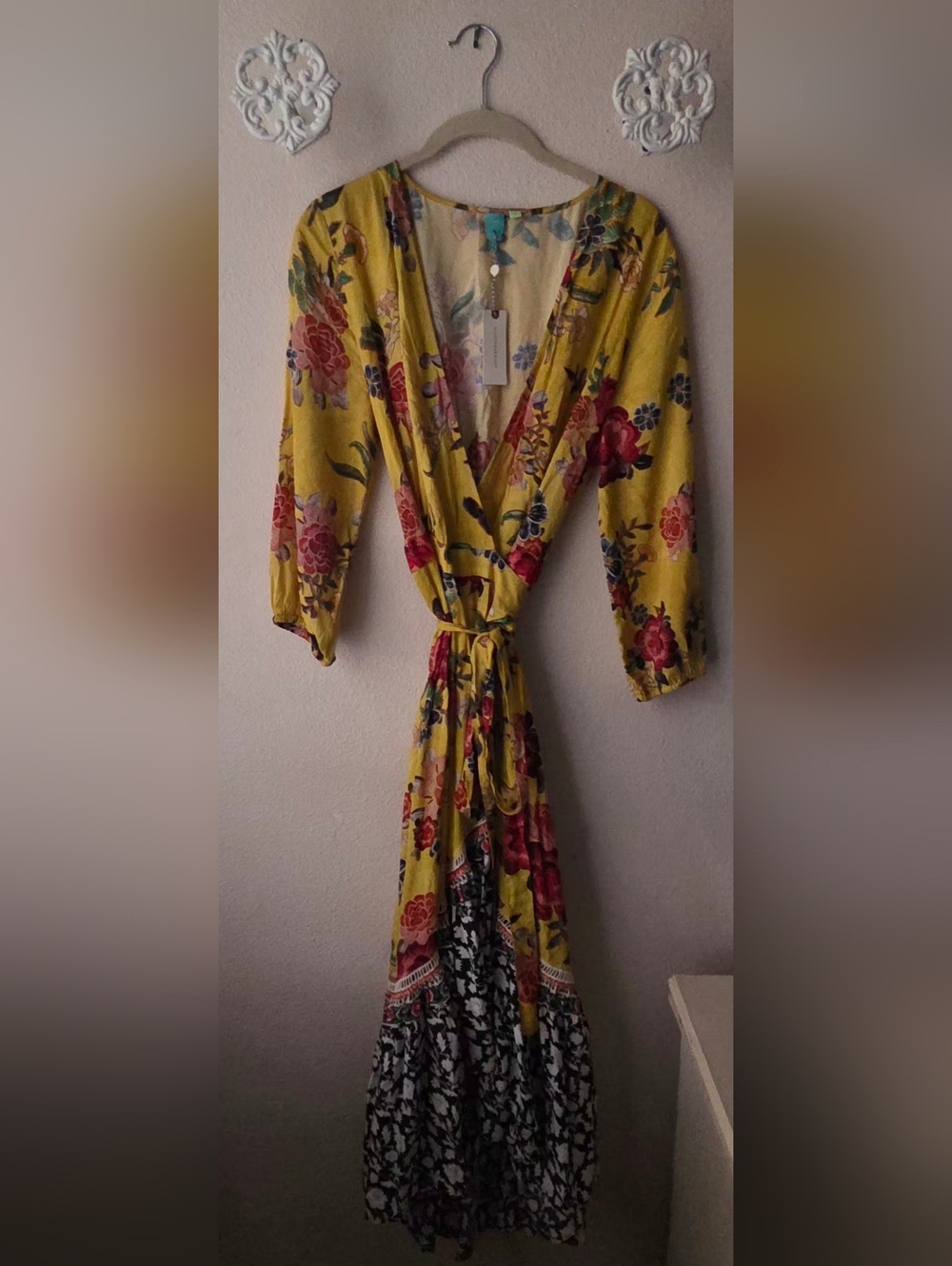 FARM Rio Yellow Floral Wrap Maxi Dress